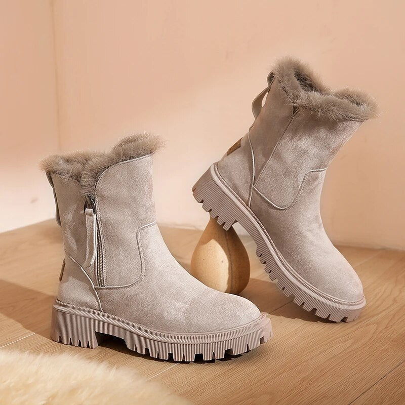 Winterstiefel Damen Fell Warm Plateau