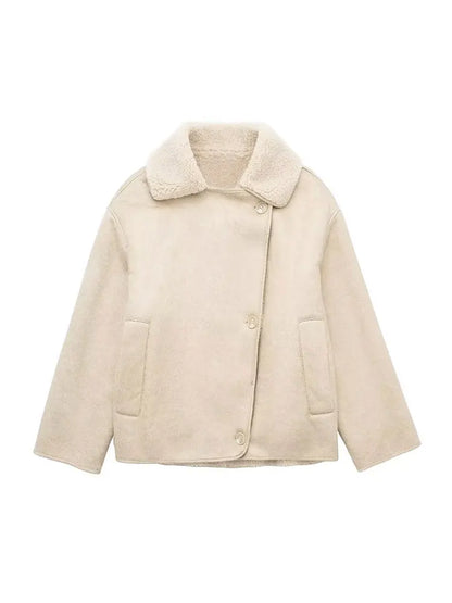 Übergroße Lammfelljacke Weinlese Stil