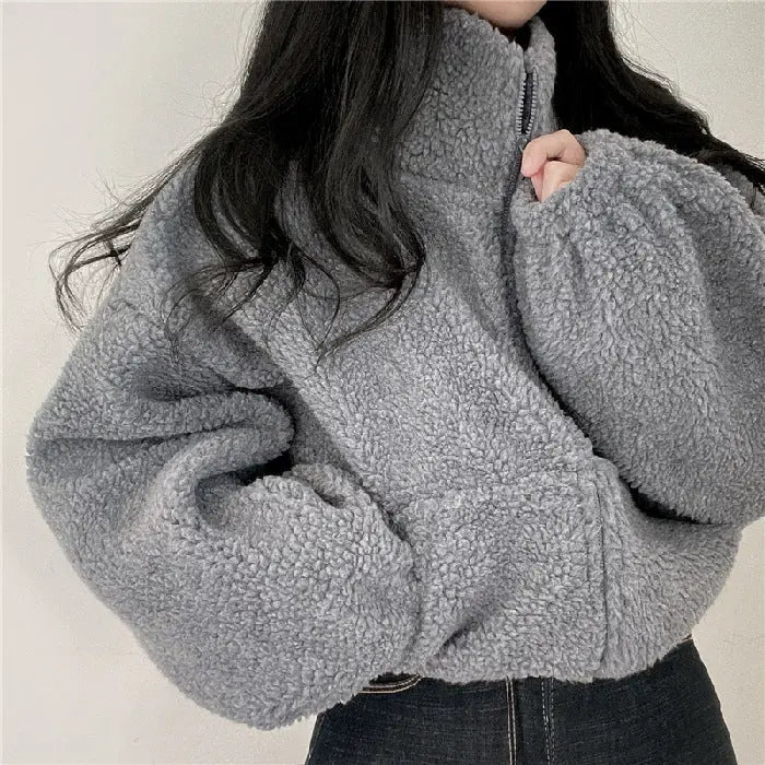 Weiche Teddyjacke Damen Stehkragen Kuscheljacke