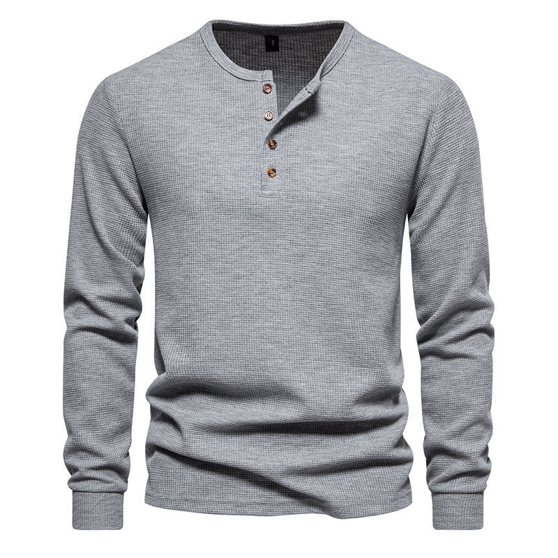 Herren Langarmshirt Strukturiert Modern Knöpfe