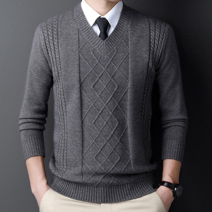 Herren Pullover V-Ausschnitt Modern Zopfdesign