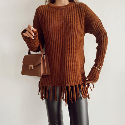 Damen Strickpullover Lässig Fransen Weich