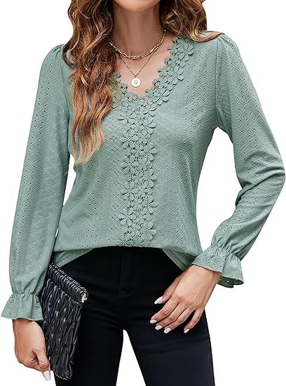 Elegante Damenbluse Floral V-Ausschnitt