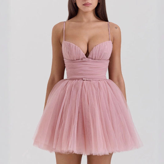 Damen Abendkleid Tüll Elegant V-Ausschnitt - IdealeKleiden