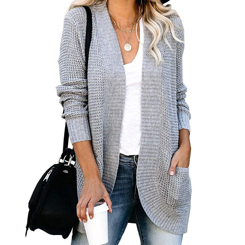 Damen Strickjacke Lässig Offene Front mit Taschen