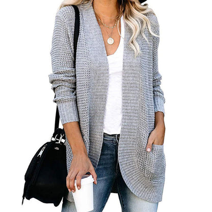 Damen Strickjacke Lässig Offene Front mit Taschen