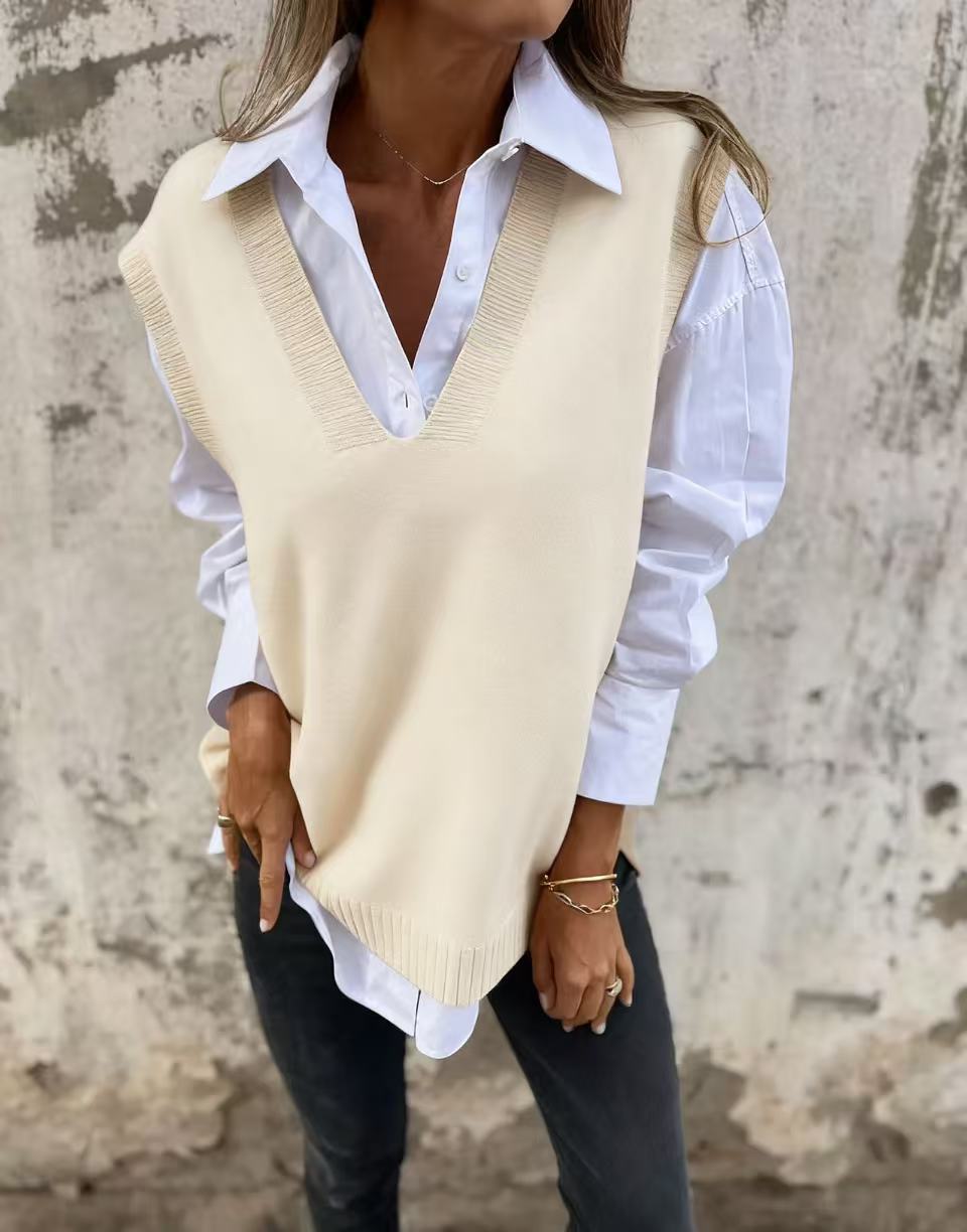 Damen Pullover Lässig V-Ausschnitt Casual Style