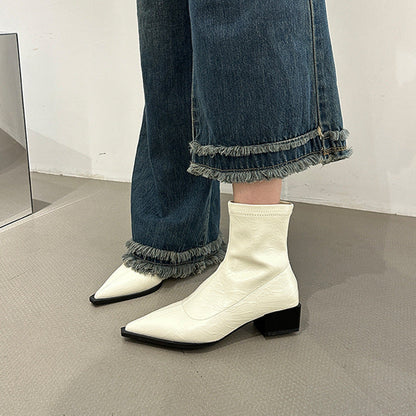 Damen Stiefeletten Elegante Spitze Blockabsatz Schuhe