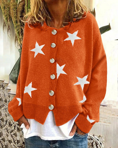 Damen Strickjacke Sternenmuster Chic Trend
