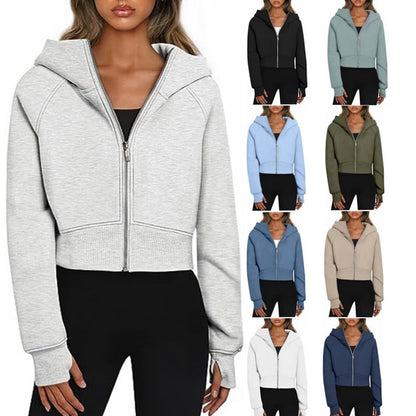 Damen Sportlich Kurzarm Kapuzenpullover Mit Reißverschluss - IdealeKleiden