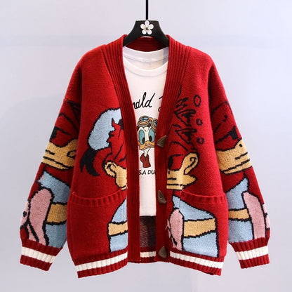 Damen Strickjacke Cartoon Motiv Weite Ärmel