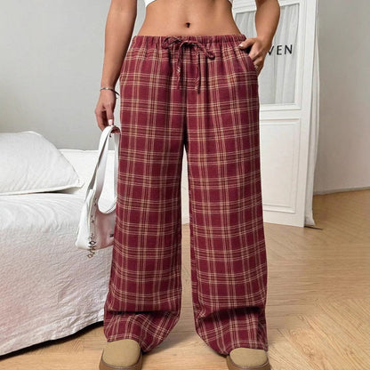Damenweite Karohose Bequem Elastisch Mit Taschen - IdealeKleiden