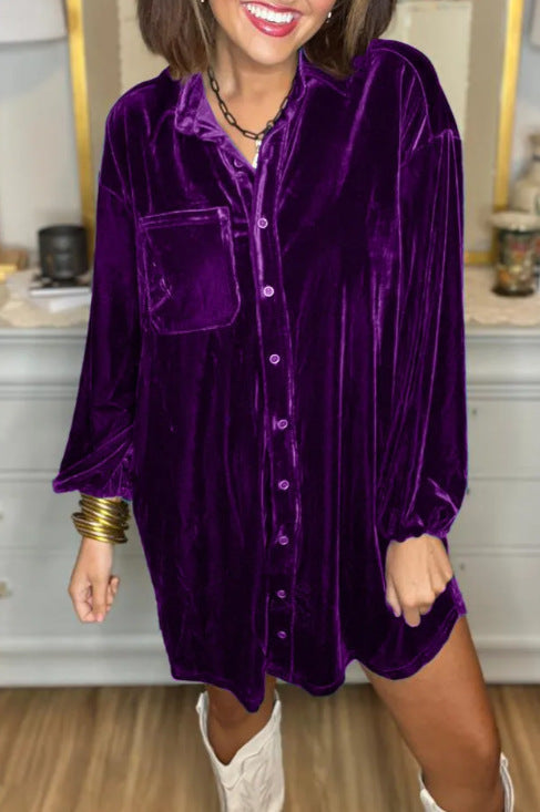 Damen Velour Kleid Weich Elegance