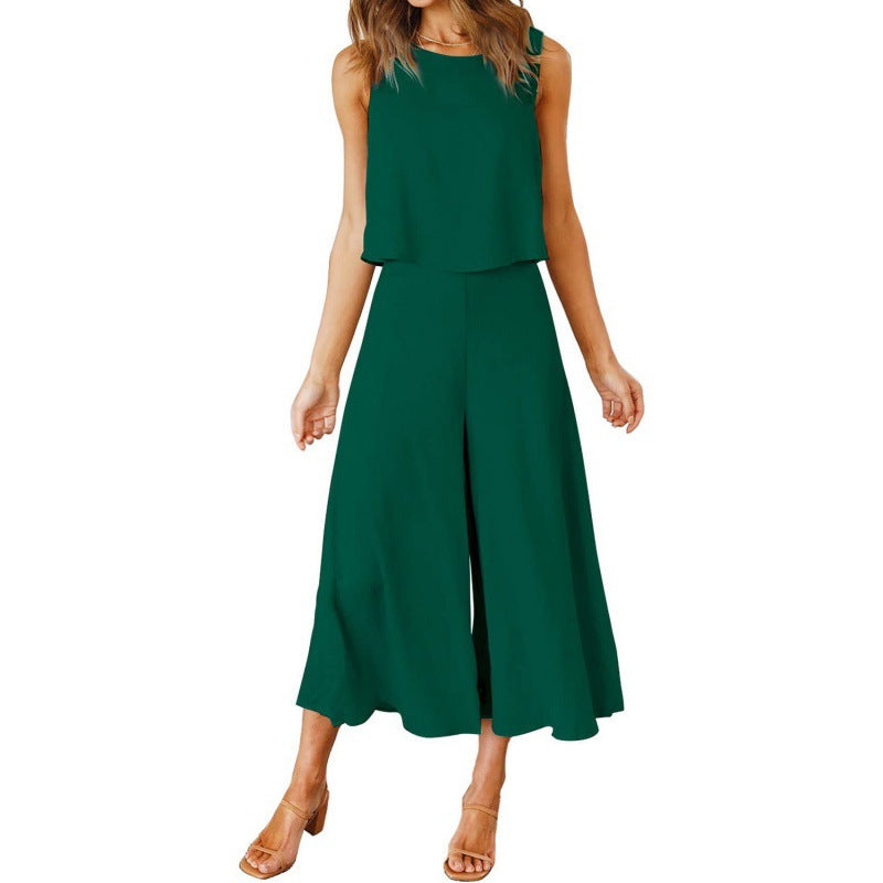 Damen Jumpsuit Elegant Fließend Weite Bein