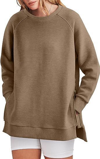 Damen Sweatshirt Bequem Mit Taschen Reißverschluss