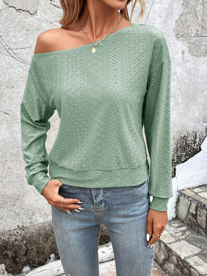 Damen Sweatshirt Lässig Asymmetrisch Lochmuster Trendy