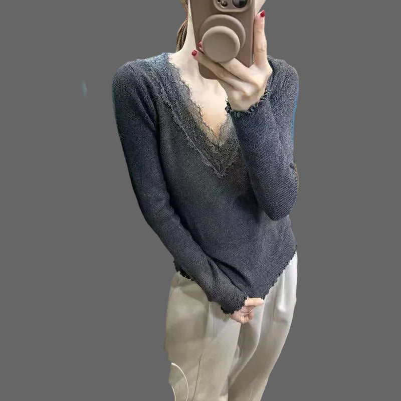 Damenschal Frauen Pullover mit Spitze - IdealeKleiden