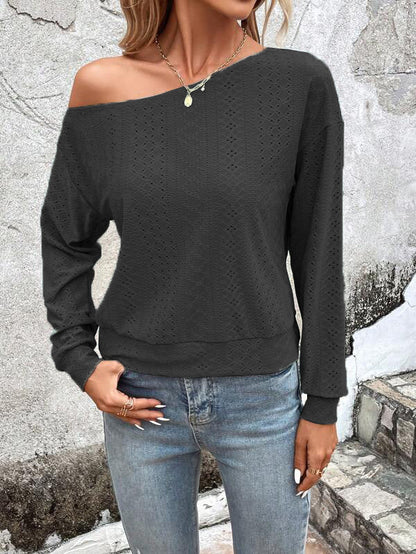 Damen Sweatshirt Lässig Asymmetrisch Lochmuster Trendy