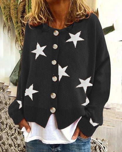 Damen Strickjacke Sternenmuster Chic Kleiden