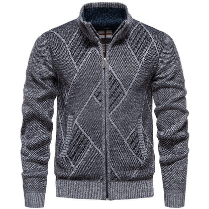 Herren Strickjacke Modern Zopf Muster Hochkragen