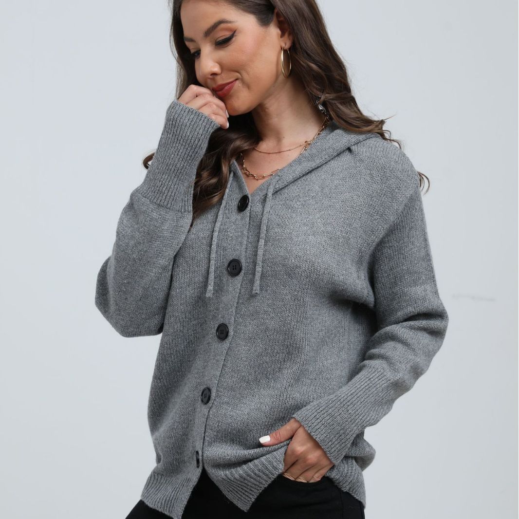 Kapuzenstrickjacke Bequem Oversized mit Knöpfen