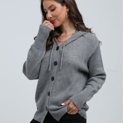 Kapuzenstrickjacke Bequem Oversized mit Knöpfen