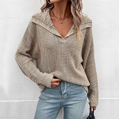Damen Strickpullover Herbstlich Vintage Kragen