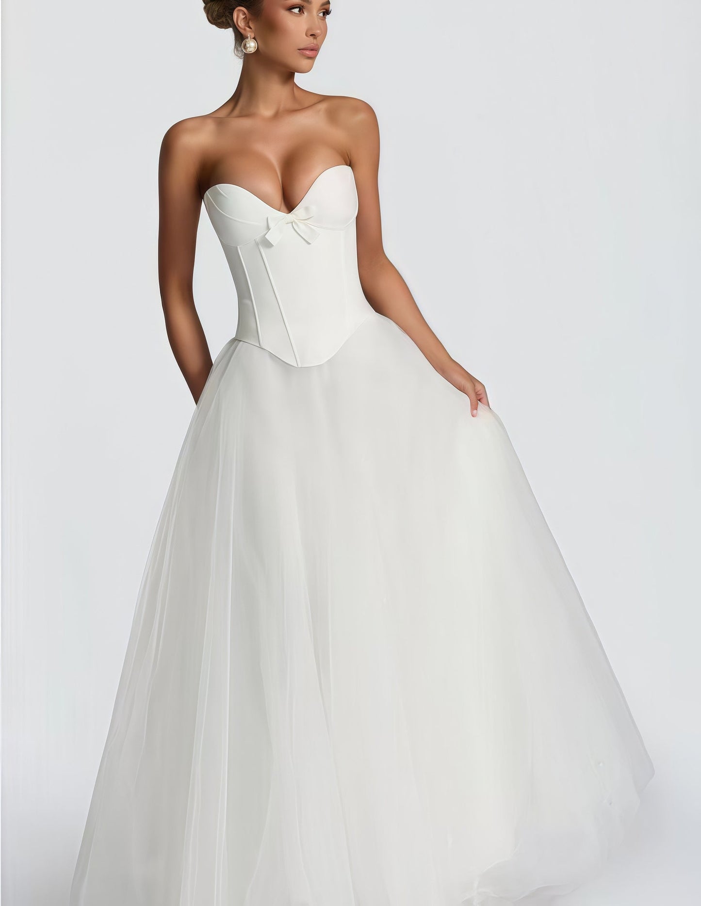 Elegantes Brautkleid A-Linie Schulterfrei Tüllrock Hochzeitkleid