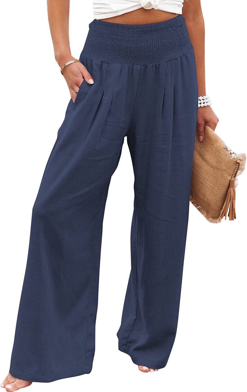 Damen Leinenhose Bequem Weit Geschnitten Sommerhosentyp