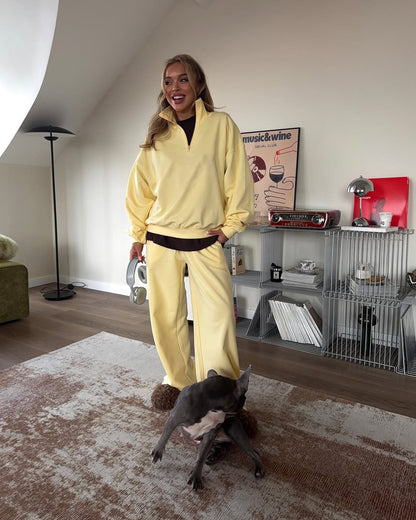 Damen Fleece Jogginganzug Stehkragen Reißverschluss