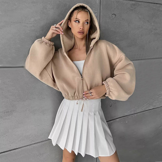 Damen Oversized Pullover mit Kapuze und Reißverschluss - IdealeKleiden