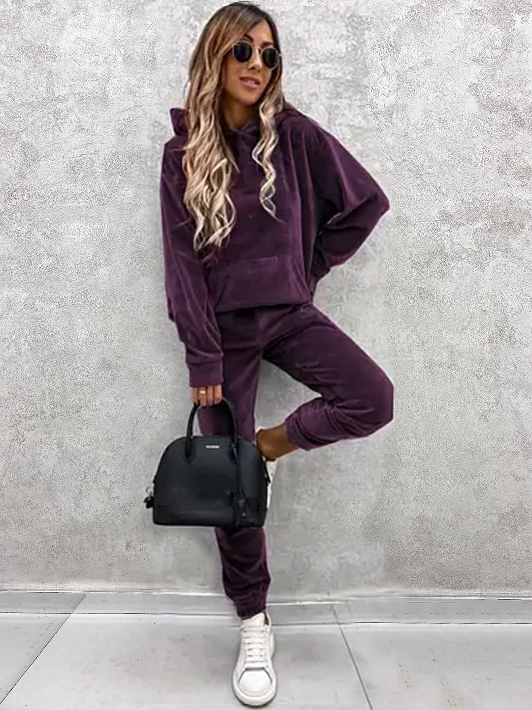 Damen Sportanzug Mikrofaser Kapuze Taschen Aktivewear