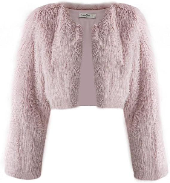 Damen Kurzjacke Flauschig Offener Schnitt Chic