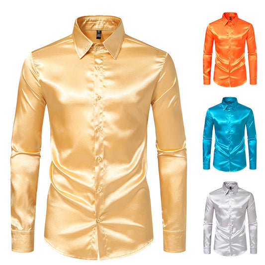 Herren Hemd Satin Glanz Elegant Knöpfe - IdealeKleiden