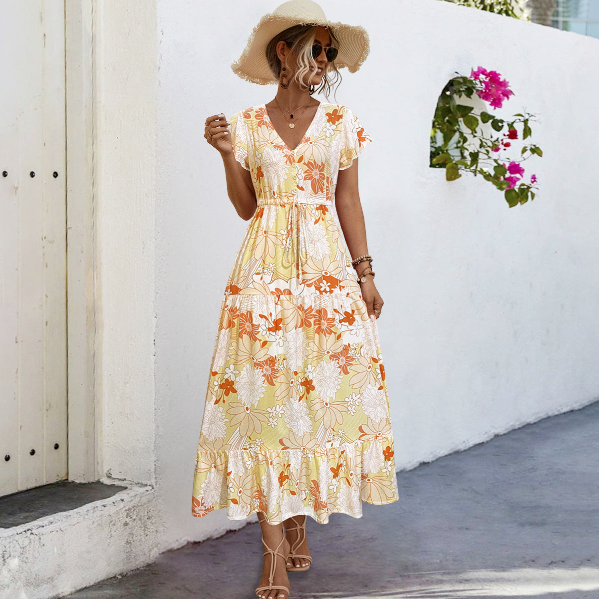 Sommer Maxikleid Damen Blumenmuster Elegant