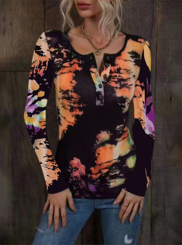 Damen Langarmshirt Bunt Farbverlauf Trendy