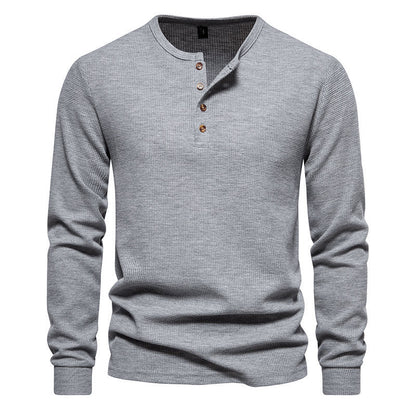 Herren Langarmshirt Strukturiert Knopfleiste Modern Style