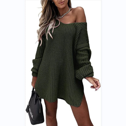 Damen Oversized Strickkleid Großzügig Geschnitten