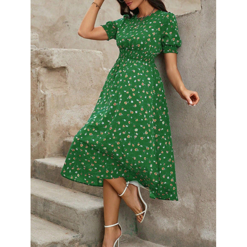 Sommer-Kleid Blumenmuster Römer-Taille Damenkleid