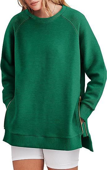 Damen Sweatshirt Bequem Mit Taschen Reißverschluss