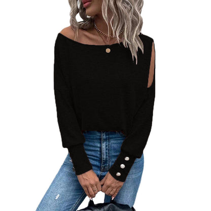Damen Off-Shoulder Top mit Knöpfen Elegantes Design