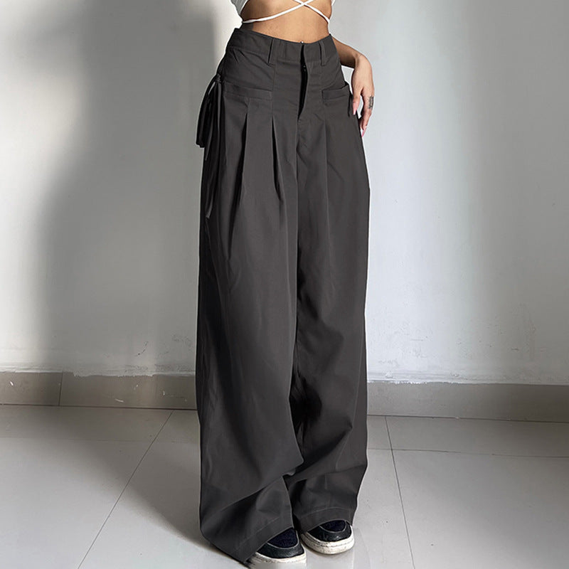 Damen Hose Weite Plissee Taschen Elegant