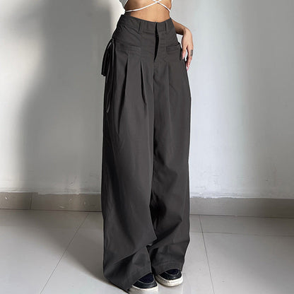 Damen Hose Weite Plissee Taschen Elegant