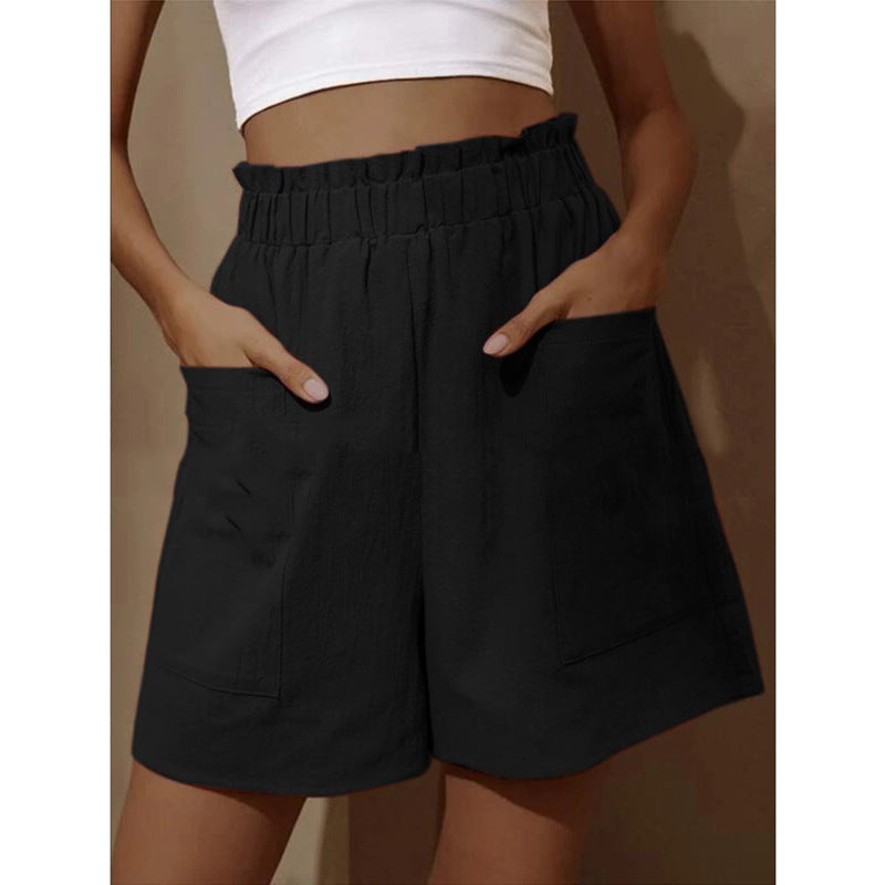 Damen Leinen Shorts Bequem Elastisch mit Seitentaschen