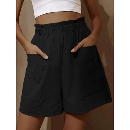 Damen Leinen Shorts Bequem Elastisch mit Seitentaschen