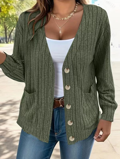 Klassische Strickjacke Bequem Gerippt Mit Knöpfen