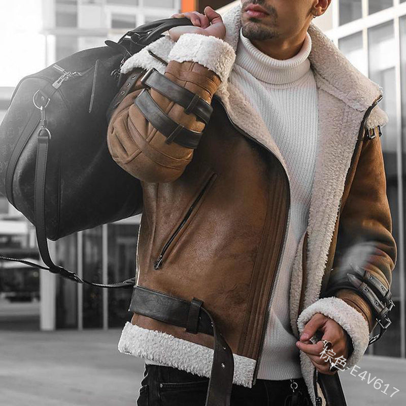 Herren Lederjacke Luxus Kunstfell Innenfutter Modern Design