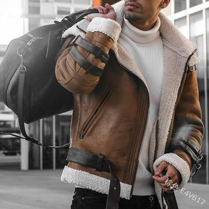 Herren Lederjacke Luxus Kunstfell Innenfutter Modern Design