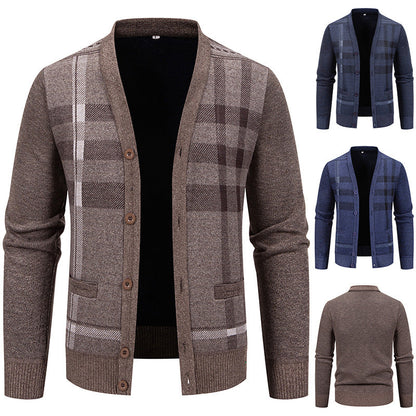 Herren Strickjacke Karo Muster Elegantes Design - IdealeKleiden