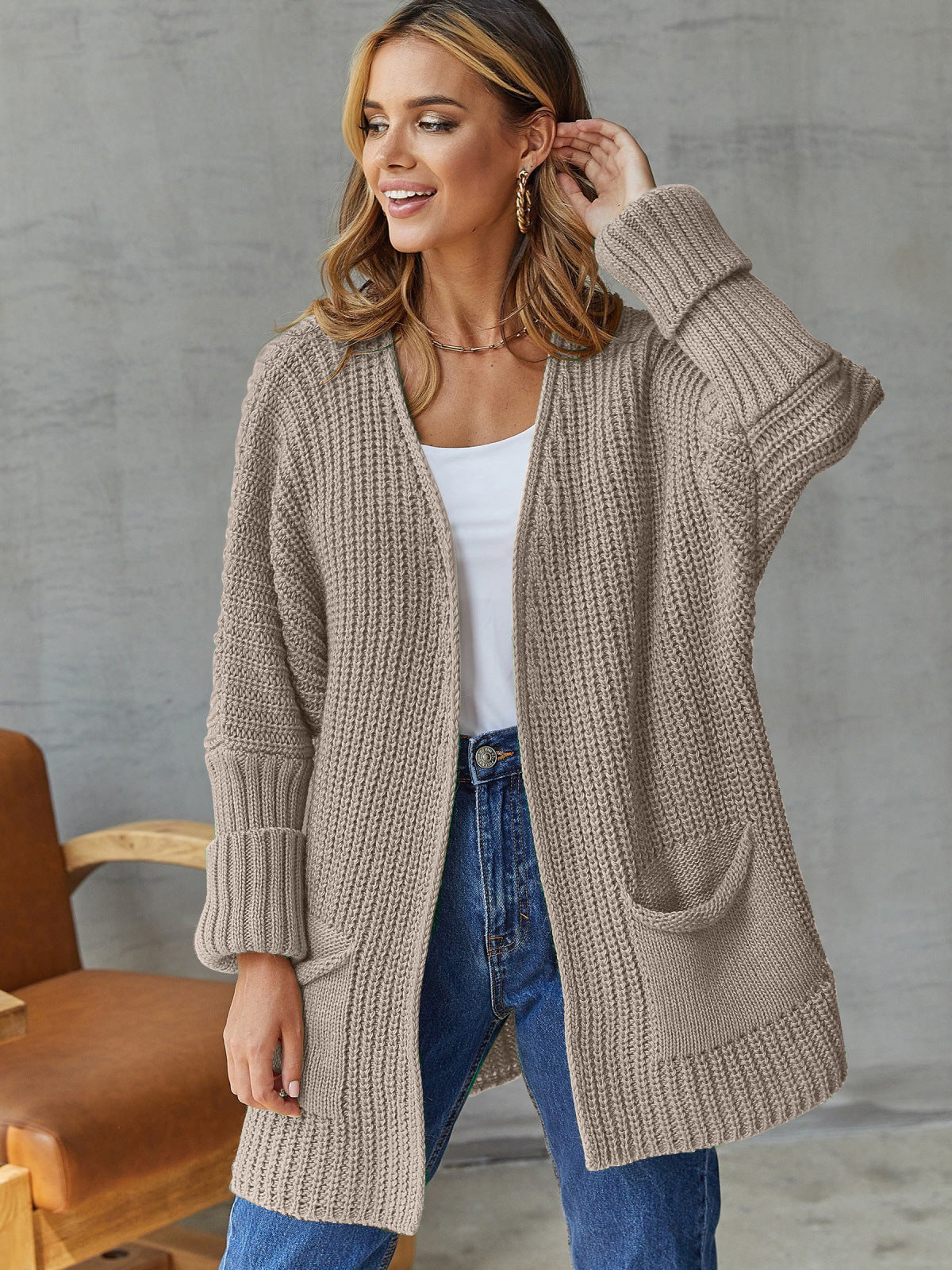 Damen Strickcardigan Groß Größe Rippendesign Praktisch